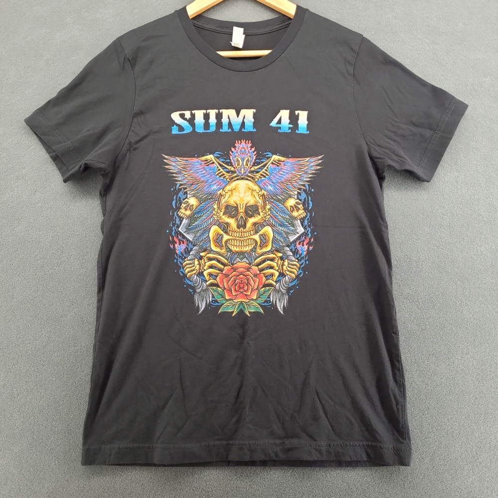 Sum 41 Band Concert T-Shirt Mens M Black Skull Wings Rose Tour Punk Rock Graphic
